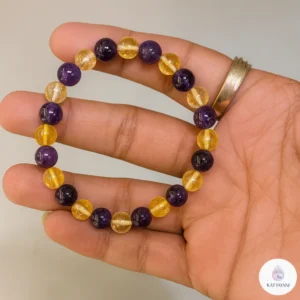 Amethyst & Citrine Crystal Bracelet 8mm - Certified Pre-Activated Dual Stone for Abundance & Spiritual Protection